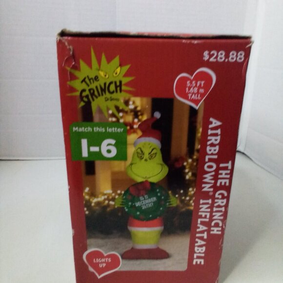 Gemmy The Grinch Airblown Inflatable 5.5 Ft Holding Wreath Christmas - Picture 6 of 11